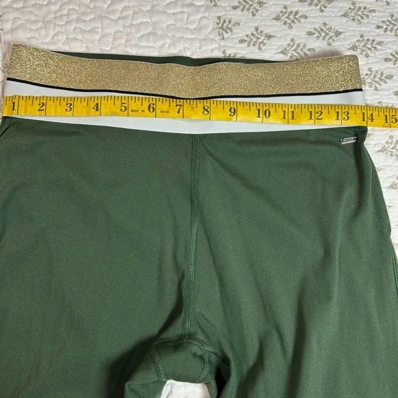 Pink Active Victoria's Secret Green White Gold Elastic Waist Athletic Leggings M - Picture 7 of 9
